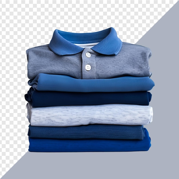 Stack of colorful folded shirts isolated on transparent background