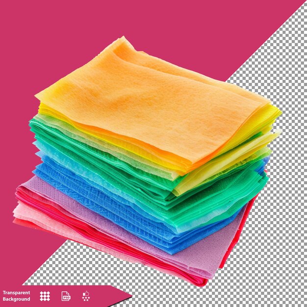 a stack of colorful napkins with a pink background