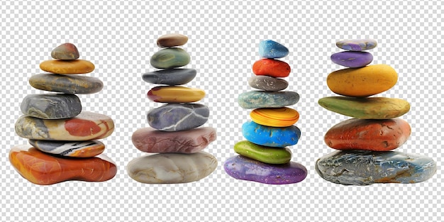 PSD stack of colorful stones on a white background