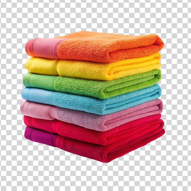 Stack colorful towels isolated on transparent background