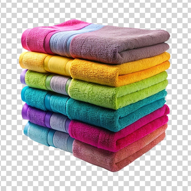 Stack colorful towels isolated on transparent background