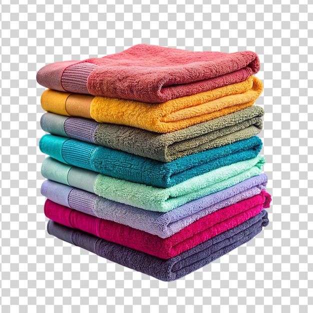 Stack colorful towels isolated on transparent background