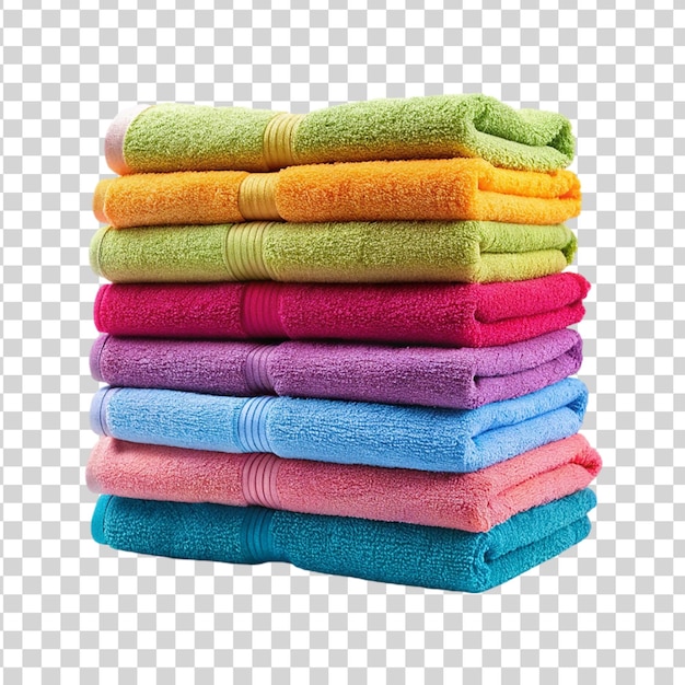 Stack colorful towels isolated on transparent background