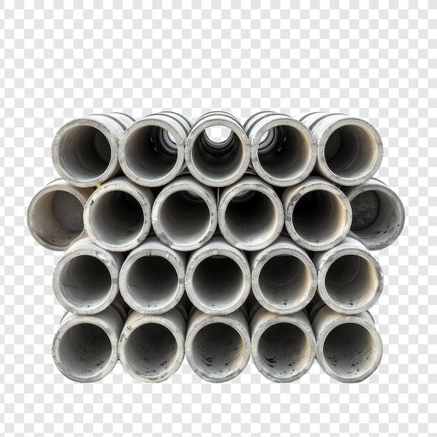 PSD stack of concrete pipes for building construction and pipeline on transparency background psd