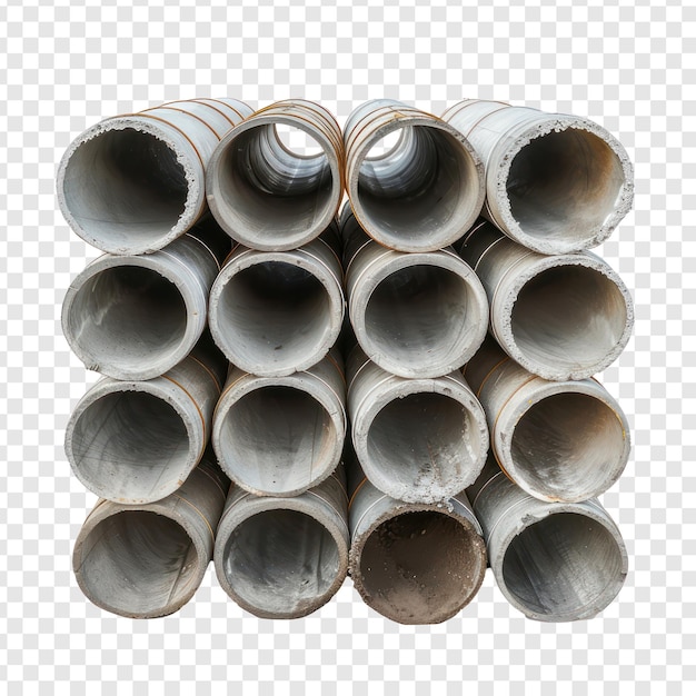 PSD stack of concrete pipes for building construction and pipeline on transparency background psd