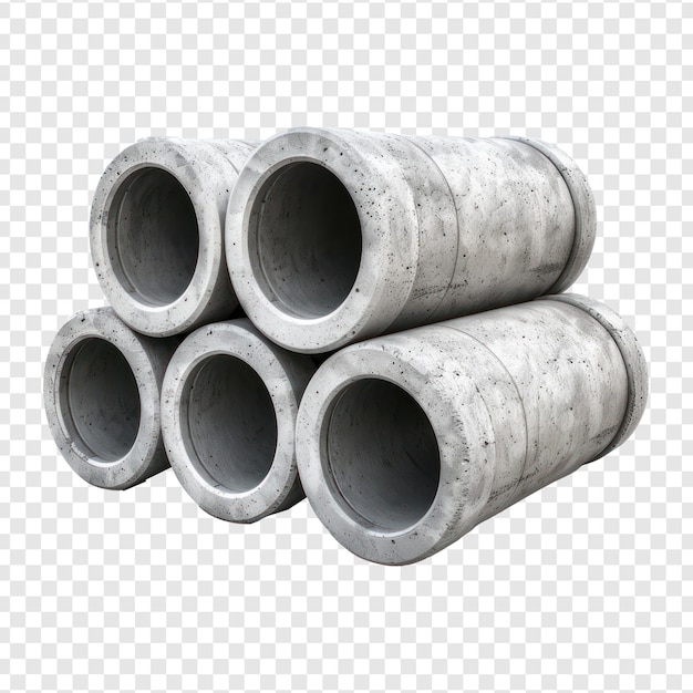 PSD stack of concrete pipes for building construction and pipeline on transparency background psd