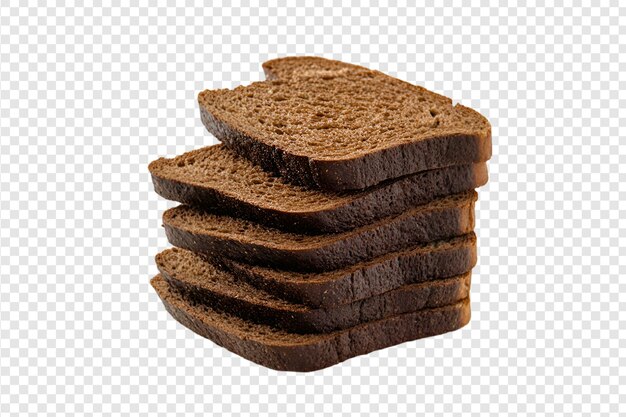 PSD stack of dark rye bread slices isolated on a transparent background