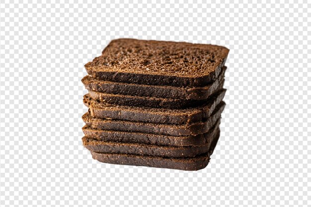 Stack of dark rye bread slices isolated on a transparent background