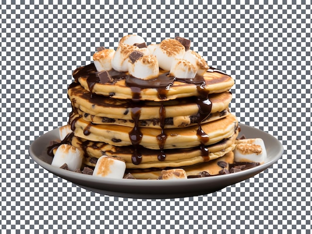 Stack of delicious smores pancakes isolated on transparent background