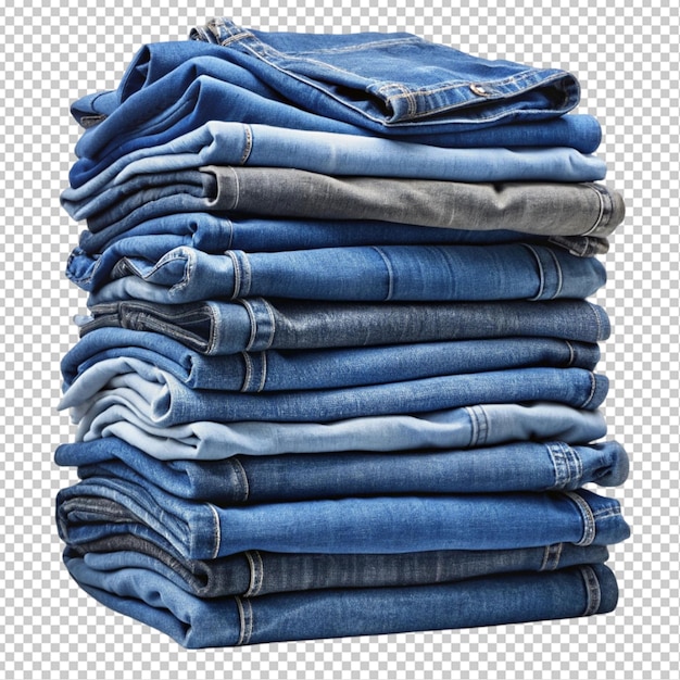 PSD stack of different kind of blue jeans transparent background