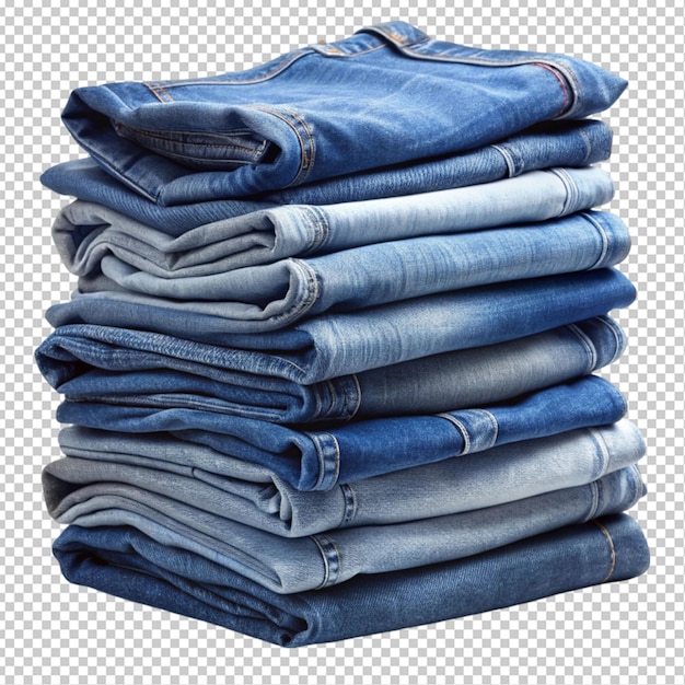 PSD stack of different kind of blue jeans transparent background