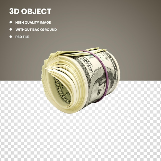 A stack of dollar bills with the words 3d object on it