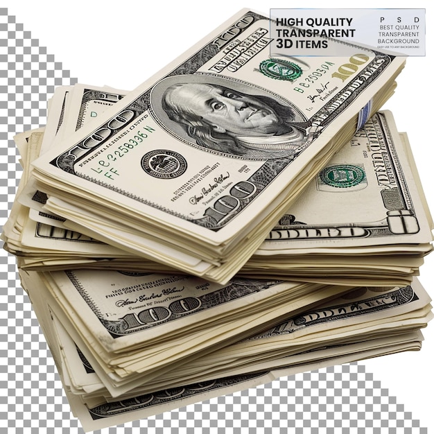 Stack of fifty dollar bills PNG on isolated transparent background