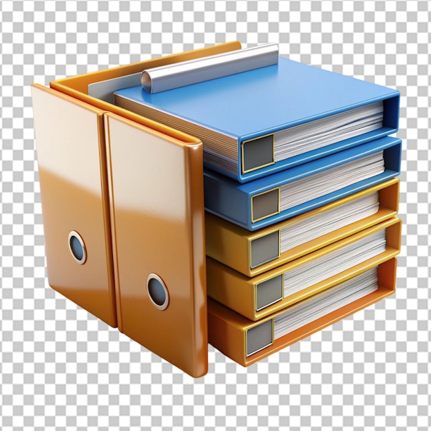 PSD stack of folders and documents on office desk against transparent background generated by ai