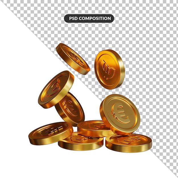 Stack of golden coins in 3d rendering