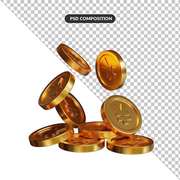 Stack of golden coins in 3d rendering