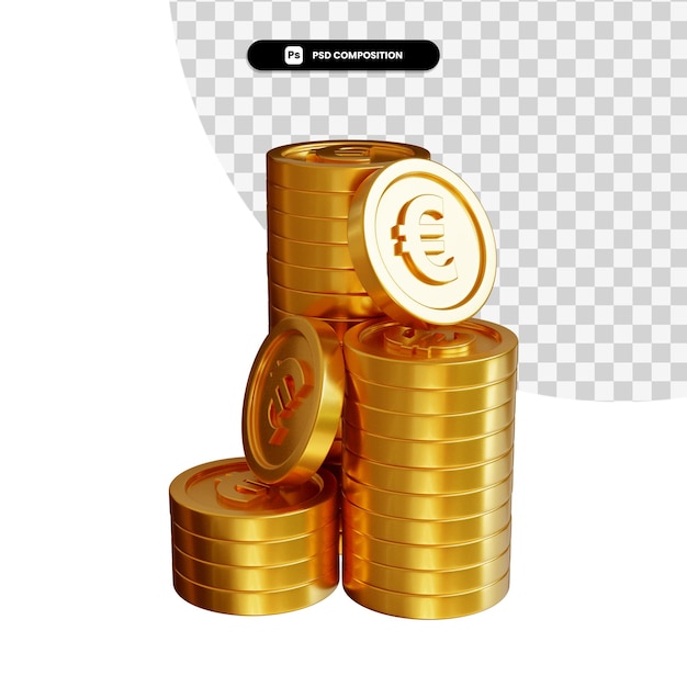 Stack of golden coins euro in 3d rendering isolated