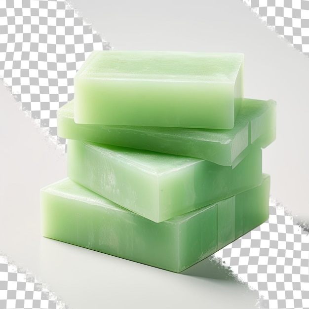 a stack of green soap is stacked on top of a white background.