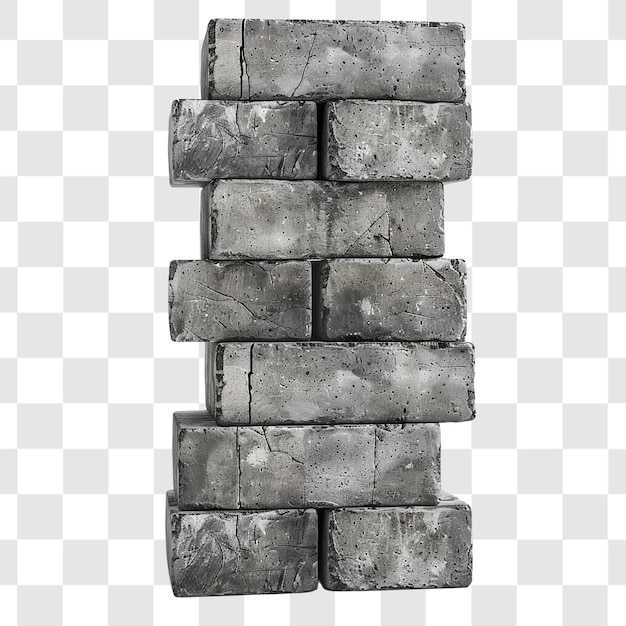 PSD stack of grey bricks on white background render ultra