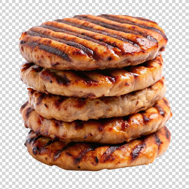 Stack of grilled patties on isolated on transparent background