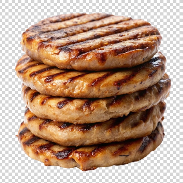 Stack of grilled patties on isolated on transparent background