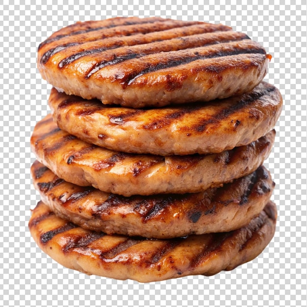 Stack of grilled patties on isolated on transparent background