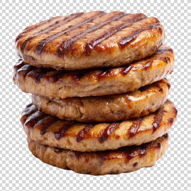 Stack of grilled patties on isolated on transparent background