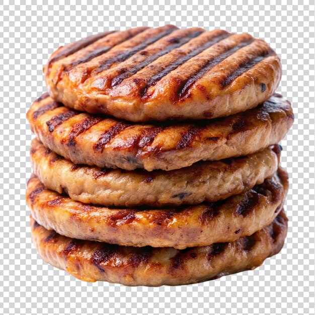 PSD stack of grilled patties on isolated on transparent background