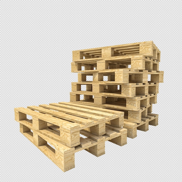 PSD stack of industrial wooden pallets on a white background