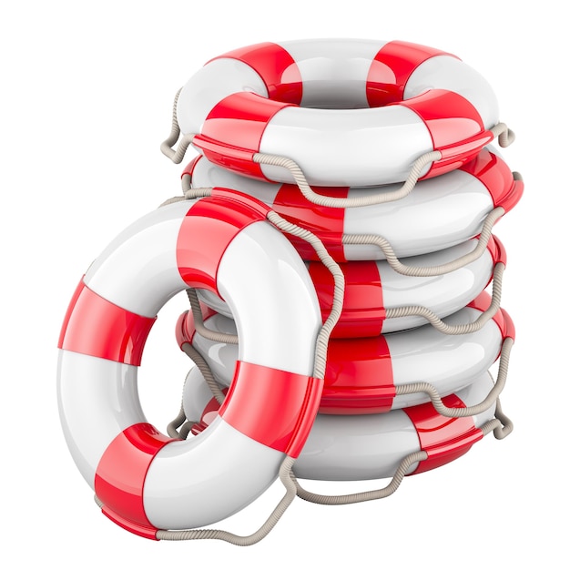 Stack of Lifebelts heap of lifebuoys 3D rendering isolated on transparent background