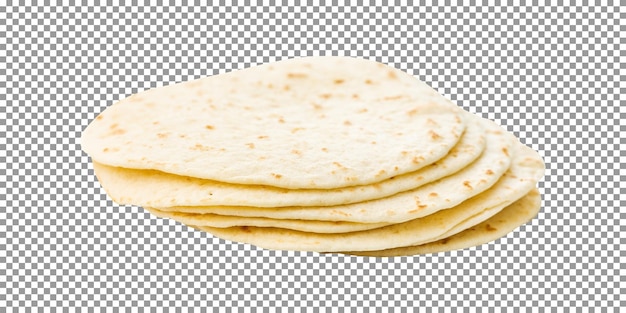 Stack of maxican corn tortillas on transparent background