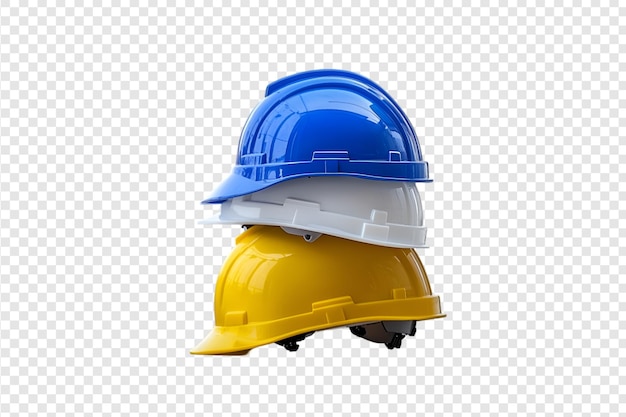 PSD stack of multicolored constraction hard hat isolated on a transparent background