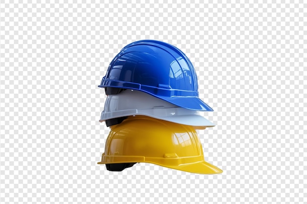 PSD stack of multicolored constraction hard hat isolated on a transparent background