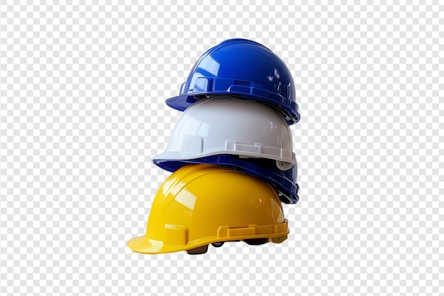 Stack of multicolored safety helmets isolated on a transparent background