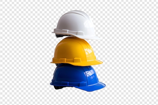 PSD stack of multicolored safety helmets isolated on a transparent background