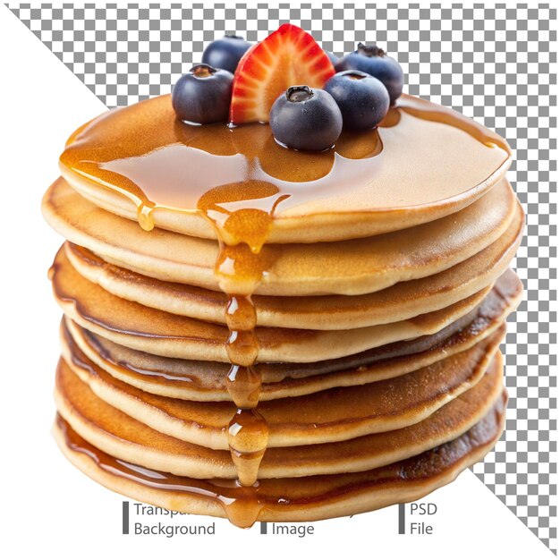 PSD stack of pancakes with berries isolated on transparent background