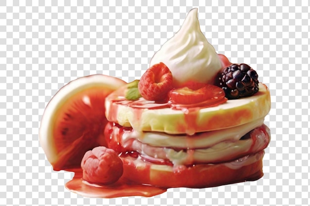 a stack of pancakes with berries and whipped cream