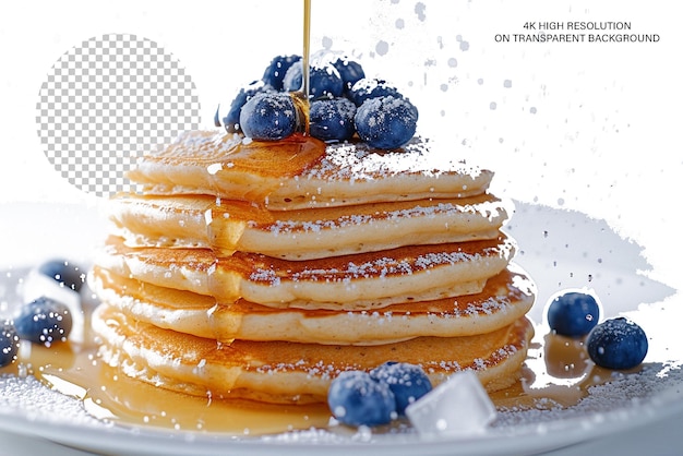 a stack of pancakes with blueberries and syrup on them