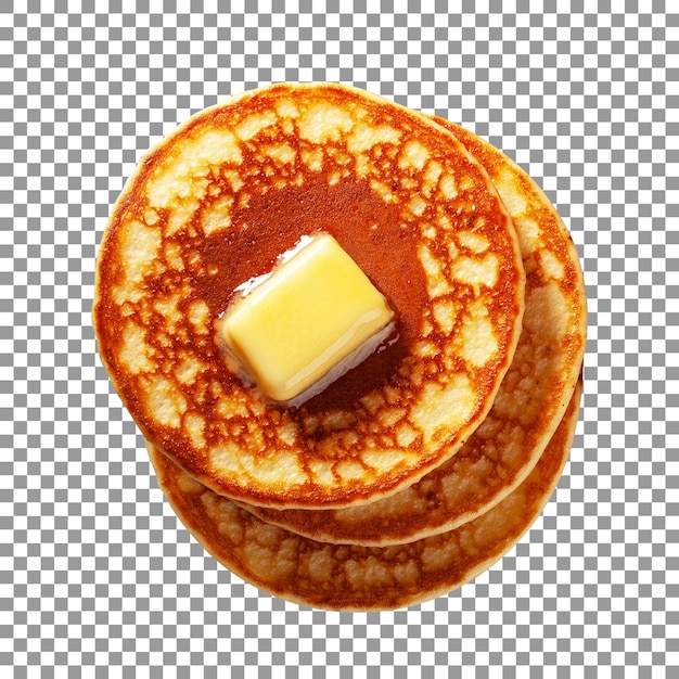 Stack of pancakes with a butter on transparent background