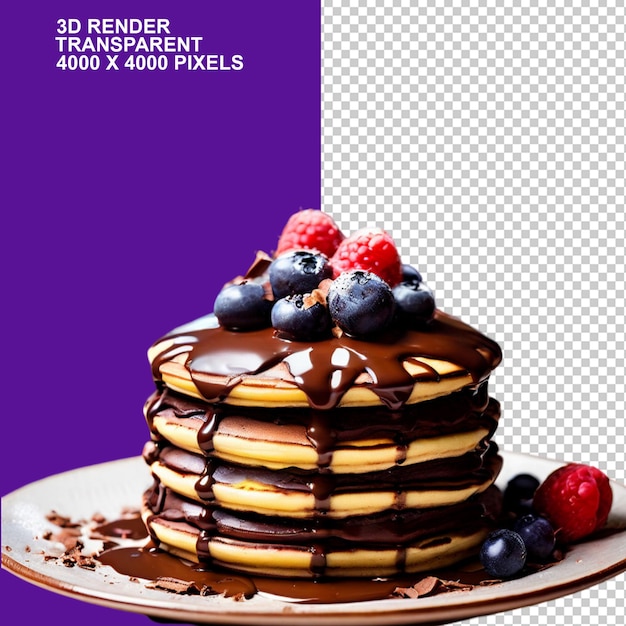 a stack of pancakes with syrup and berries on top