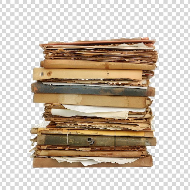 PSD stack of papers and files isolated on a transparent background