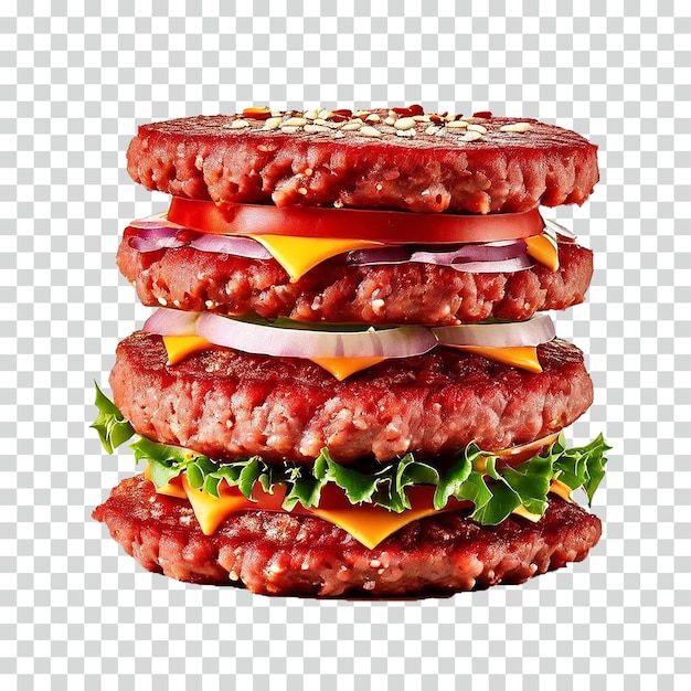 stack of raw burger patty isolated on transparent background