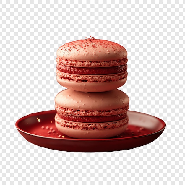 a stack of red macaroni and cheesecakes with a white background