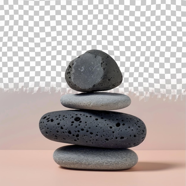 PSD a stack of rocks with a gray background with a black stone in the middle