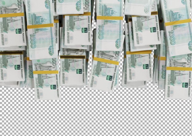 Stack Russian cash or banknotes of 1000 Russia rubles scattered on a white background isolated PSD