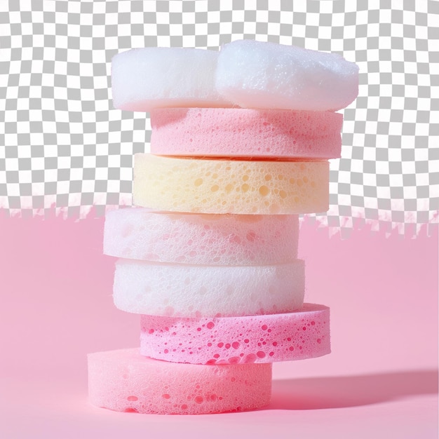 a stack of soaps with a pink background with a white square pattern in the middle