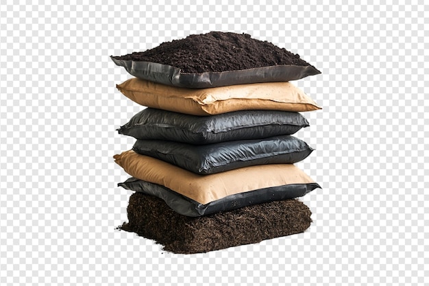 PSD stack of soil bags isolated on a transparent background