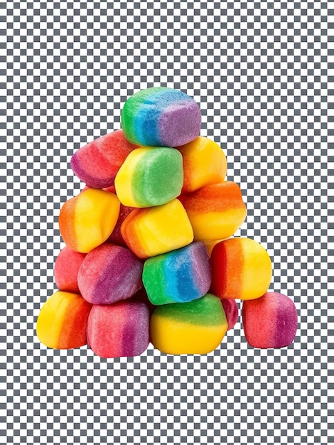 Stack of sweet rainbow cotten candies isolated on transparent background