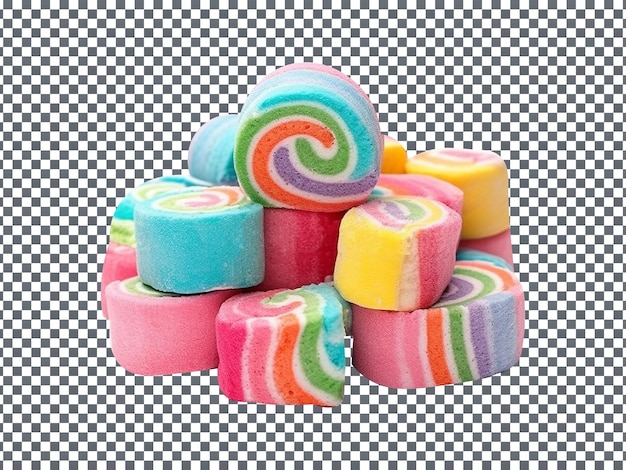 PSD stack of sweet rainbow cotten candies isolated on transparent background