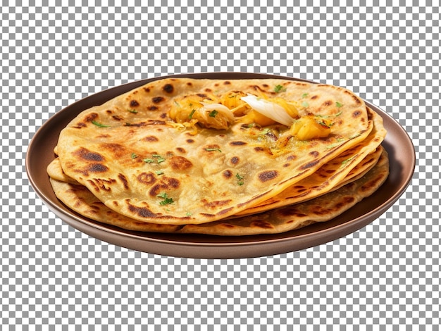 PSD stack of tasty aloo or potato paratha isolated on transparent background